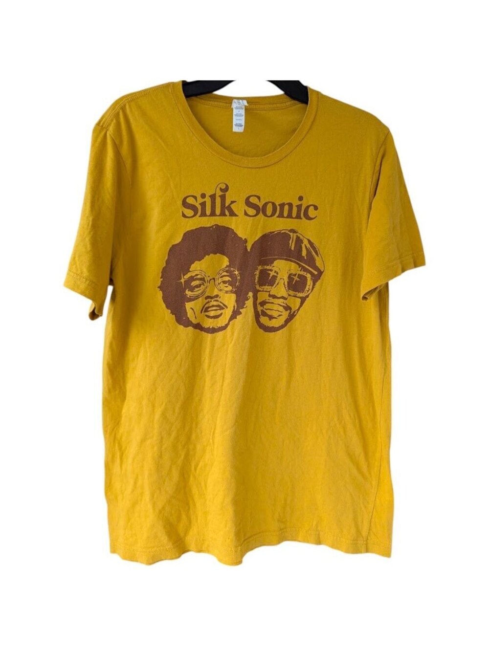 Silk Sonic Bruno Mars Anderson Paak T-Shirt Mens L Mustard Yellow Tee 20x28